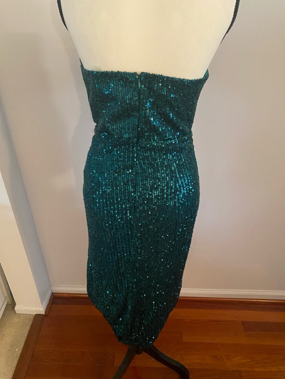Ellie Lisque green sequined high slit strapless dress small - Picture 8 of 11
